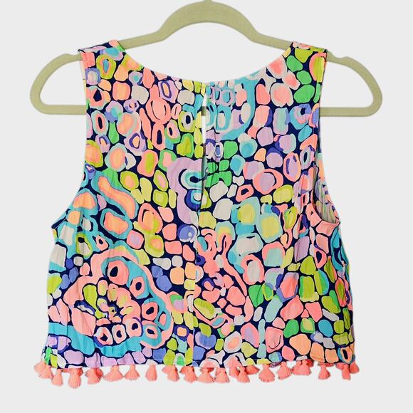 Women's Lilly Pulitzer Brinley Neon Crop Tank Top Gypsy Jungle Tassels 8 - Picture 2 of 13